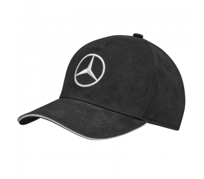 Бейсболка чорна базова з сріблястим вишитим логотипом Mercedes